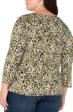 Tops-Liverpool Los Angeles 3/4 SLEEVE DRAPED NECK KNIT TOP Olivecamodot