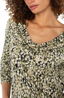 Tees-Liverpool Los Angeles 3/4 SLEEVE DRAPED NECK KNIT TOP Olivecamodot