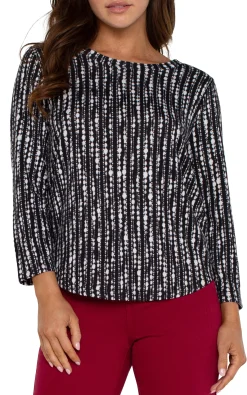 Tees-Liverpool Los Angeles 3/4 SLEEVE KNIT TOP Blackwhitedotstripe