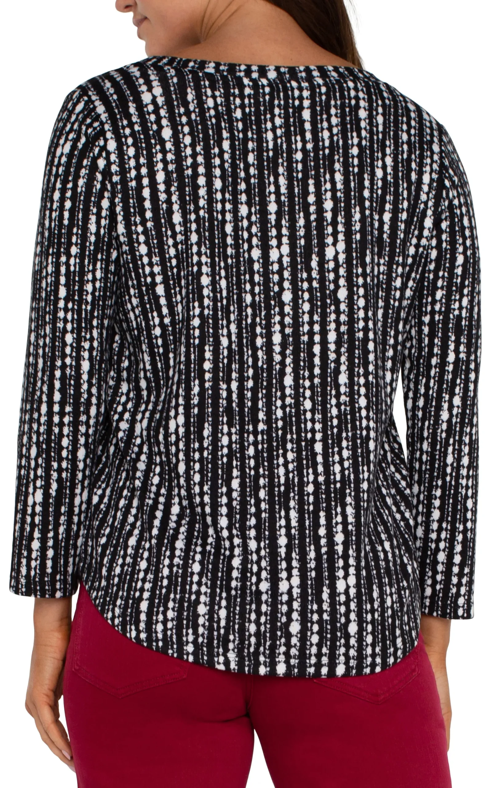 Tees-Liverpool Los Angeles 3/4 SLEEVE KNIT TOP Blackwhitedotstripe