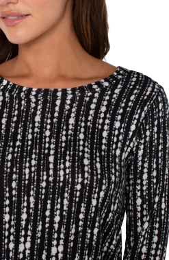 Tees-Liverpool Los Angeles 3/4 SLEEVE KNIT TOP Blackwhitedotstripe
