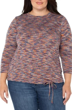 Tops-Liverpool Los Angeles 3/4 SLEEVE KNIT TOP WITH ASYMMETRIC TIE DETAIL Carnelianmulti