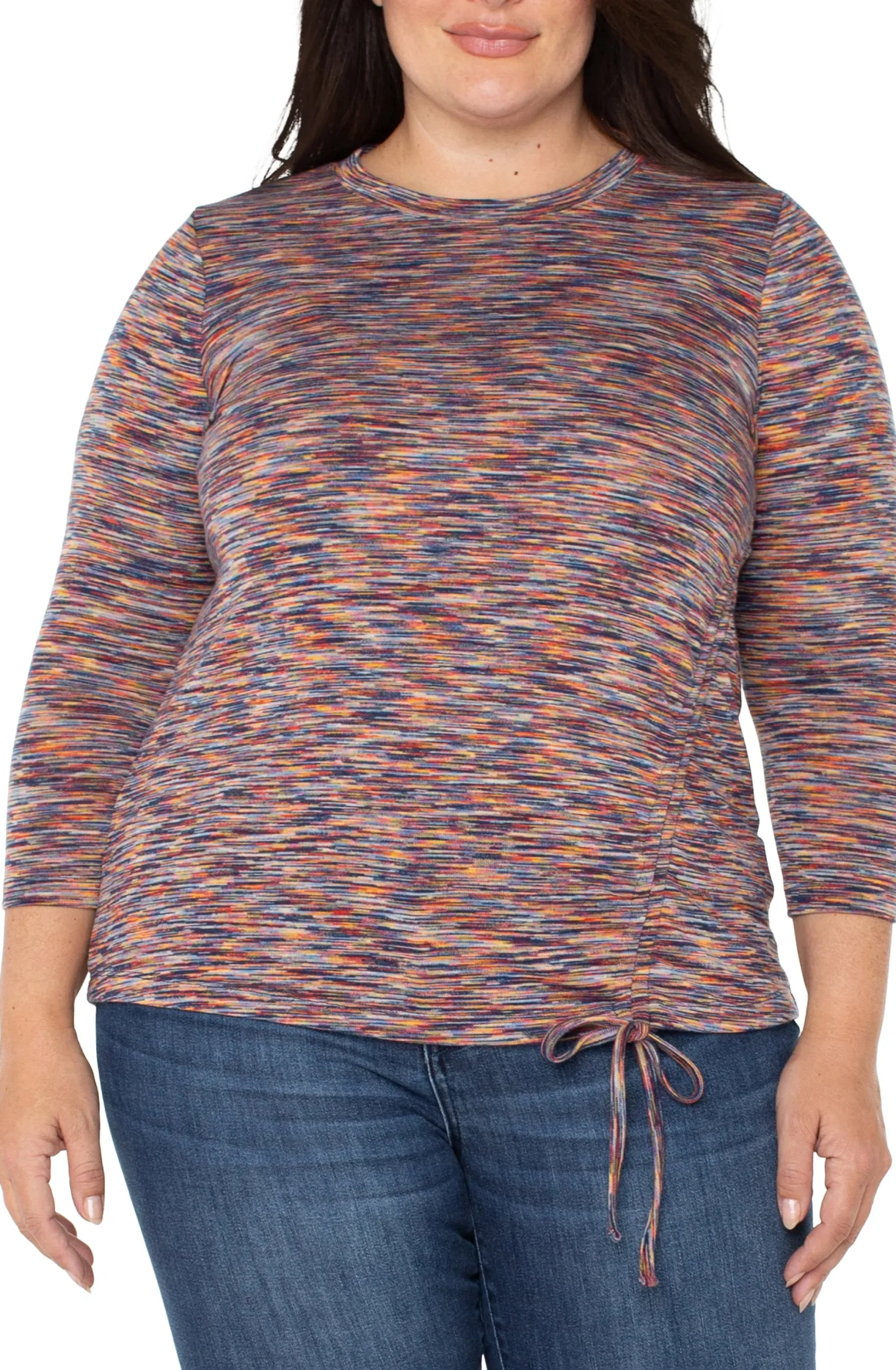 Tops-Liverpool Los Angeles 3/4 SLEEVE KNIT TOP WITH ASYMMETRIC TIE DETAIL Carnelianmulti