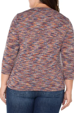 Tops-Liverpool Los Angeles 3/4 SLEEVE KNIT TOP WITH ASYMMETRIC TIE DETAIL Carnelianmulti
