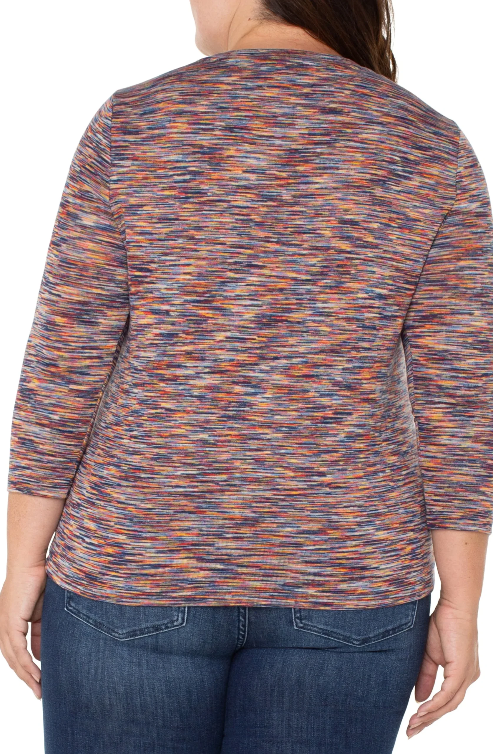 Tops-Liverpool Los Angeles 3/4 SLEEVE KNIT TOP WITH ASYMMETRIC TIE DETAIL Carnelianmulti