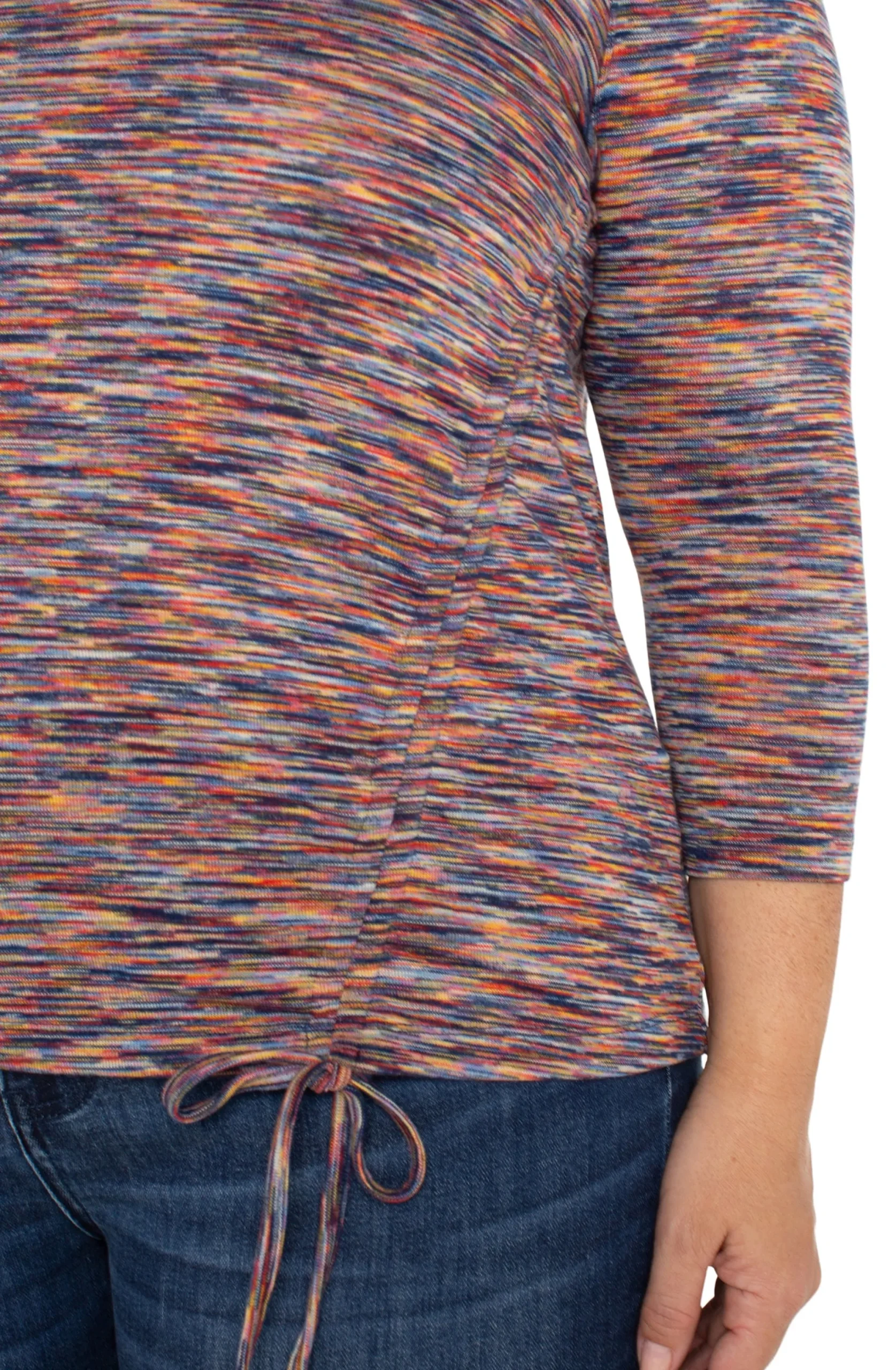 Tops-Liverpool Los Angeles 3/4 SLEEVE KNIT TOP WITH ASYMMETRIC TIE DETAIL Carnelianmulti