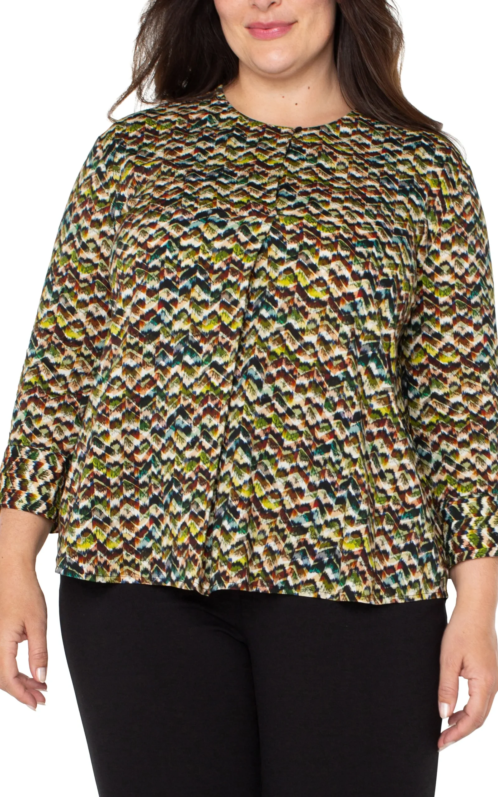 Tops-Liverpool Los Angeles 3/4 SLEEVE POPOVER WOVEN BLOUSE Tourmalinemulti
