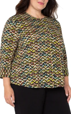 Tops-Liverpool Los Angeles 3/4 SLEEVE POPOVER WOVEN BLOUSE Tourmalinemulti