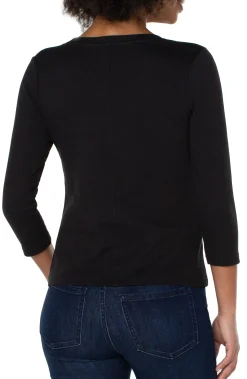 Tees-Liverpool Los Angeles 3/4 SLEEVE SCOOP NECK KNIT TEE Black