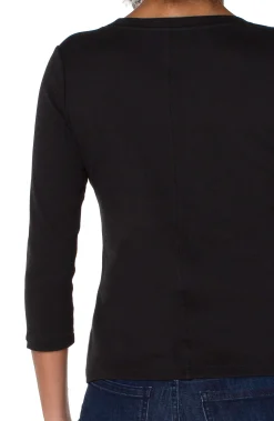 Tees-Liverpool Los Angeles 3/4 SLEEVE SCOOP NECK KNIT TEE Black