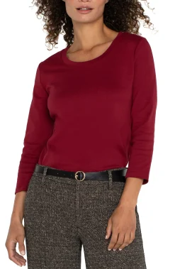 Tees-Liverpool Los Angeles 3/4 SLEEVE SCOOP NECK KNIT TEE Pinotnoir