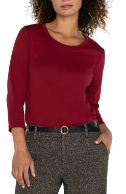 Tees-Liverpool Los Angeles 3/4 SLEEVE SCOOP NECK KNIT TEE Pinotnoir