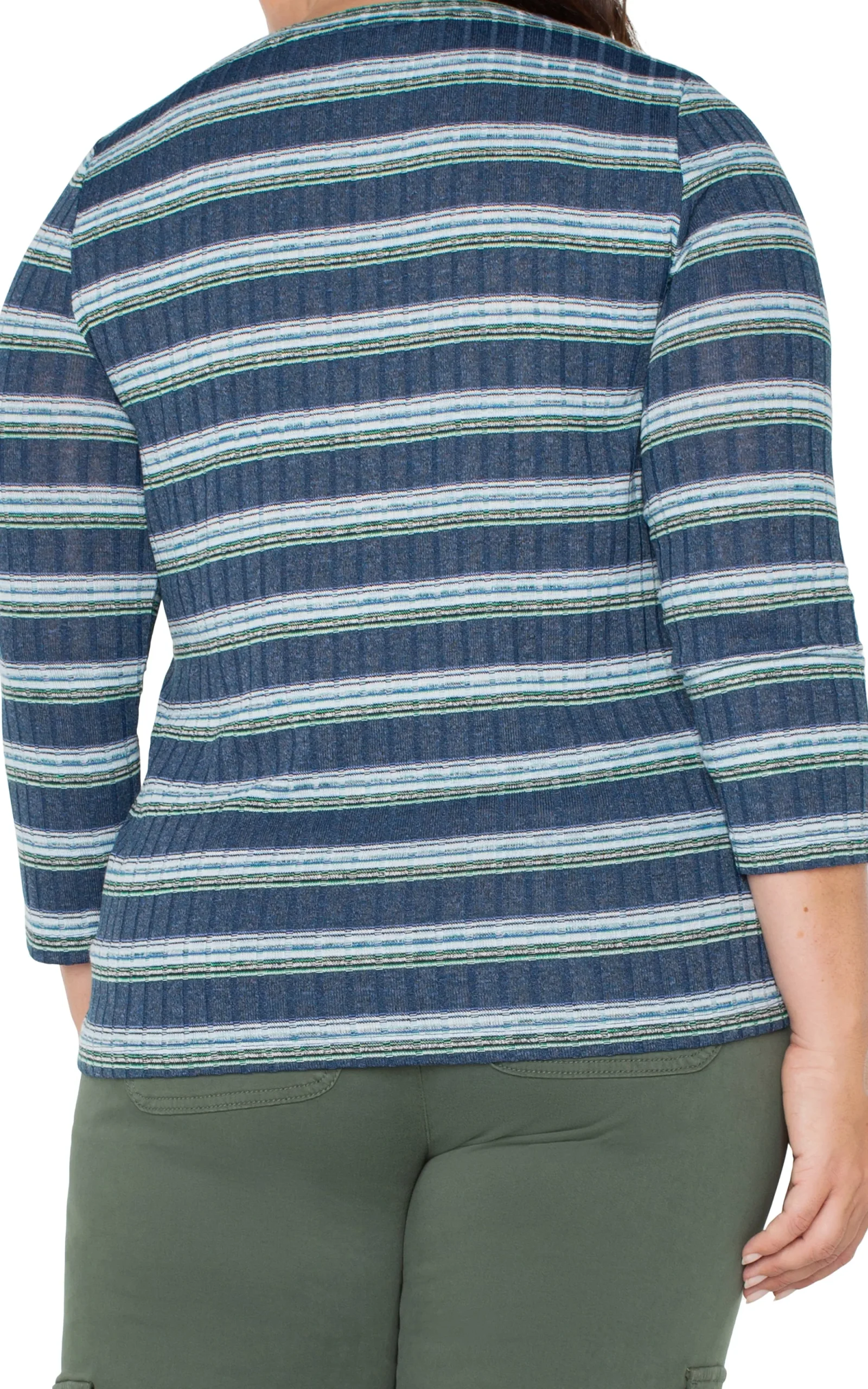 Tops-Liverpool Los Angeles 3/4 SLEEVE SCOOP NECK KNIT TOP Bluetealmultistripe