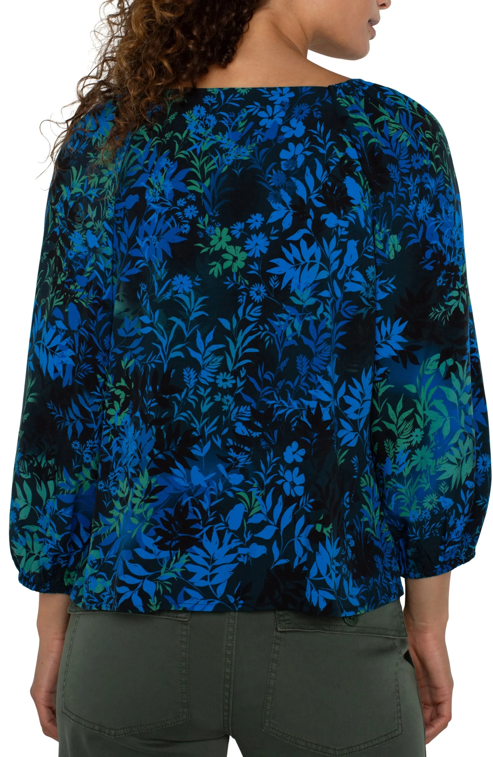Tops-Liverpool Los Angeles 3/4 SLEEVE SWEETHEART NECK WOVEN BLOUSE Bluetopazmulti