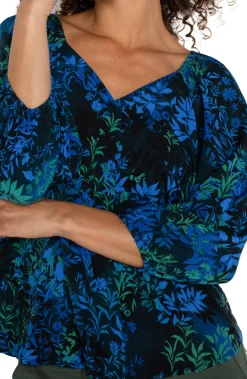 Tops-Liverpool Los Angeles 3/4 SLEEVE SWEETHEART NECK WOVEN BLOUSE Bluetopazmulti