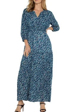 Dresses-Liverpool Los Angeles 3/4 SLEEVE TIERED MAXI DRESS Bluetopazanimal
