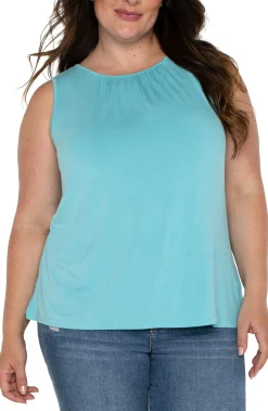 Tops-Liverpool Los Angeles A-LINE SLEEVELESS KNIT TOP Turquoisetide