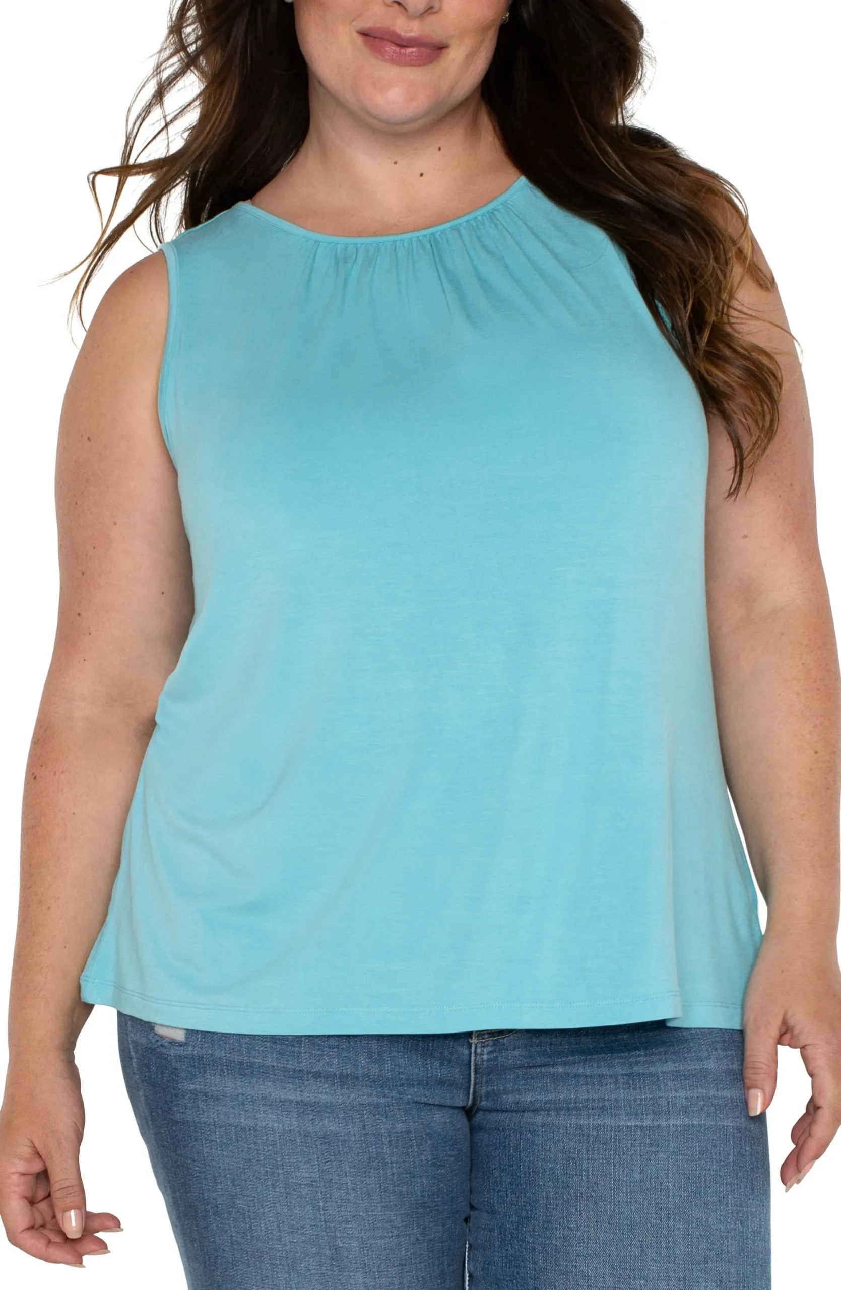 Tops-Liverpool Los Angeles A-LINE SLEEVELESS KNIT TOP Turquoisetide