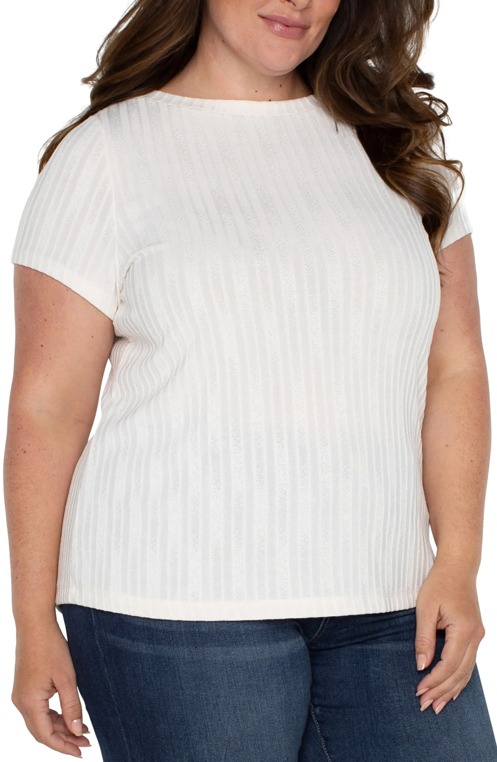 Tops-Liverpool Los Angeles BOAT NECK BABY TEE Frenchcream