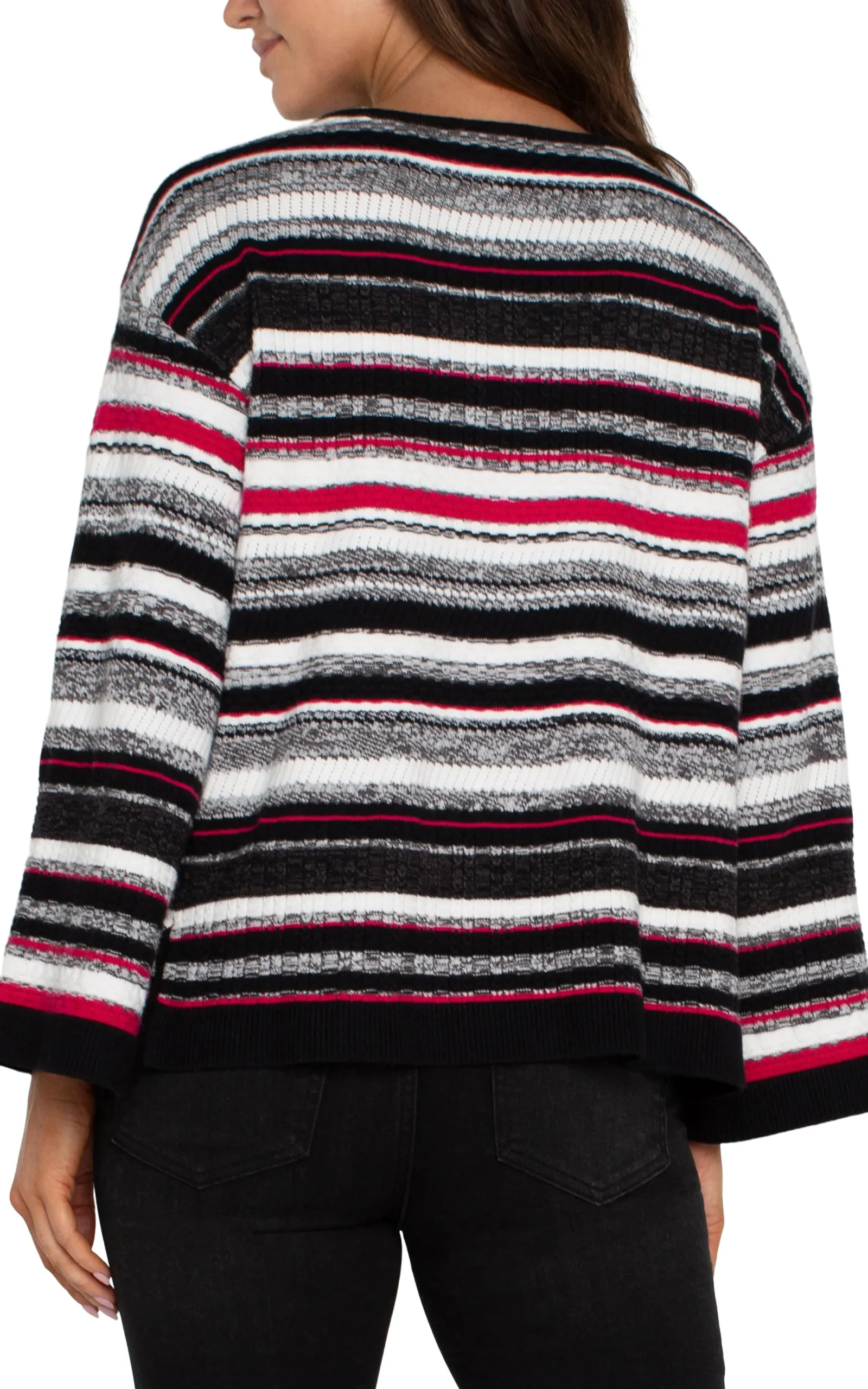 Sweaters-Liverpool Los Angeles BOAT NECK STRIPED SWEATER Blackstriperubymulti