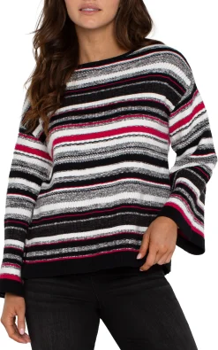 Sweaters-Liverpool Los Angeles BOAT NECK STRIPED SWEATER Blackstriperubymulti