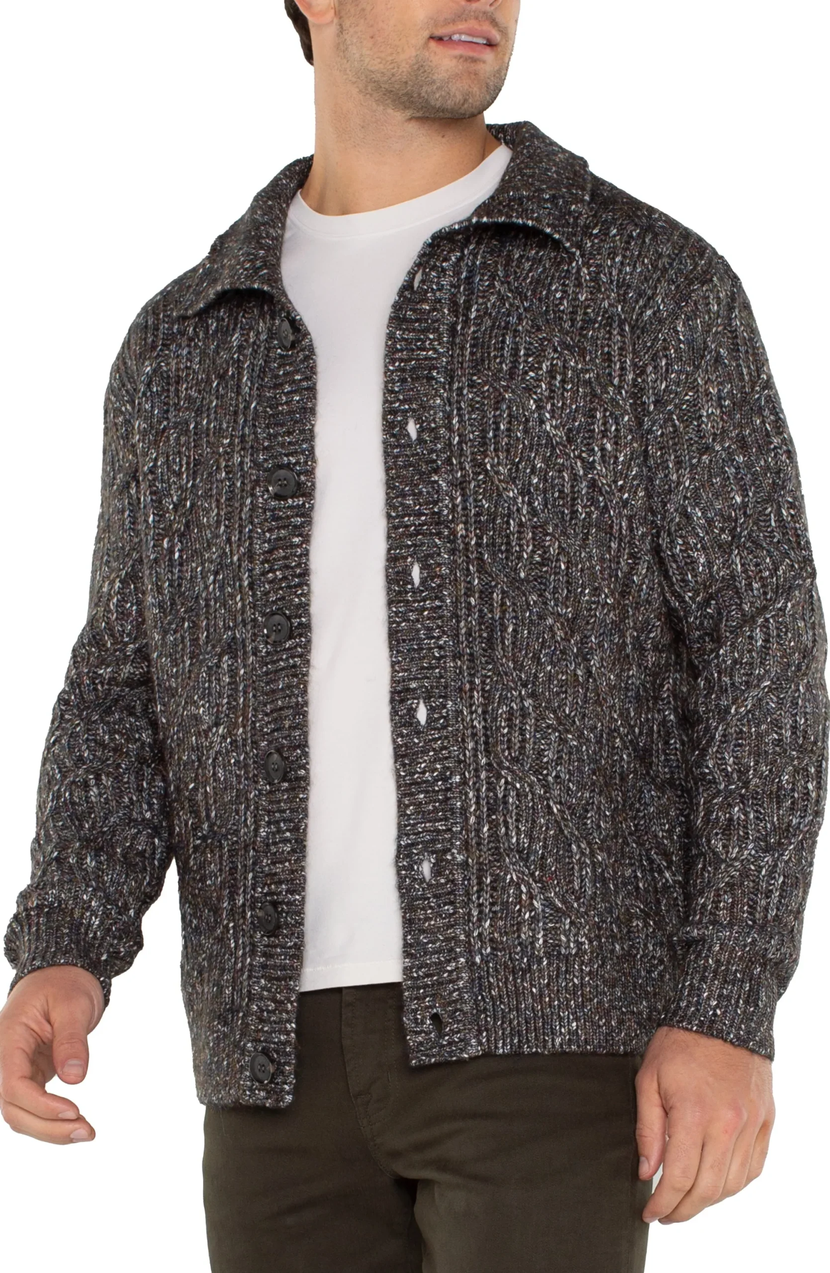 Sweaters-Liverpool Los Angeles BUTTON CARDIGAN SWEATER Olivemulti