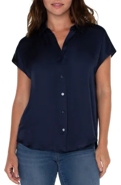 Tops|Tops-Liverpool Los Angeles BUTTON FRONT DOLMAN SLEEVE BLOUSE Darknavy