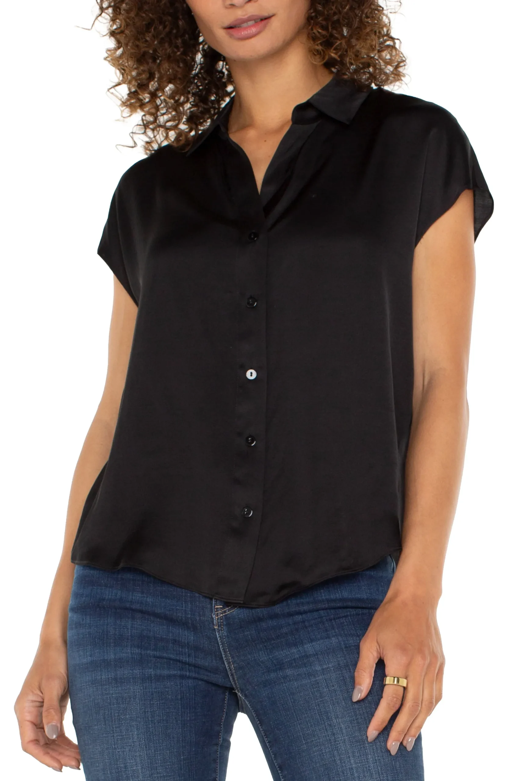 Tops|Tops-Liverpool Los Angeles BUTTON FRONT DOLMAN SLEEVE BLOUSE Black
