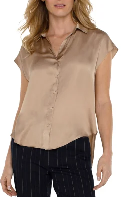 Tops-Liverpool Los Angeles BUTTON FRONT DOLMAN SLEEVE BLOUSE Champagne