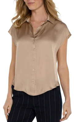 Tops-Liverpool Los Angeles BUTTON FRONT DOLMAN SLEEVE BLOUSE Champagne