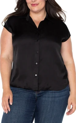 Tops-Liverpool Los Angeles BUTTON FRONT DOLMAN SLEEVE BLOUSE Black