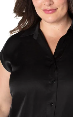Tops-Liverpool Los Angeles BUTTON FRONT DOLMAN SLEEVE BLOUSE Black