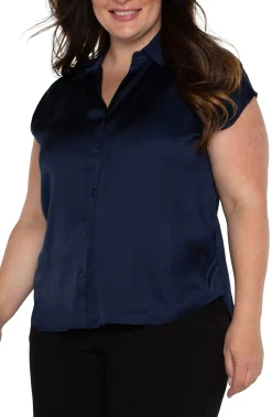 Tops-Liverpool Los Angeles BUTTON FRONT DOLMAN SLEEVE BLOUSE Darknavy