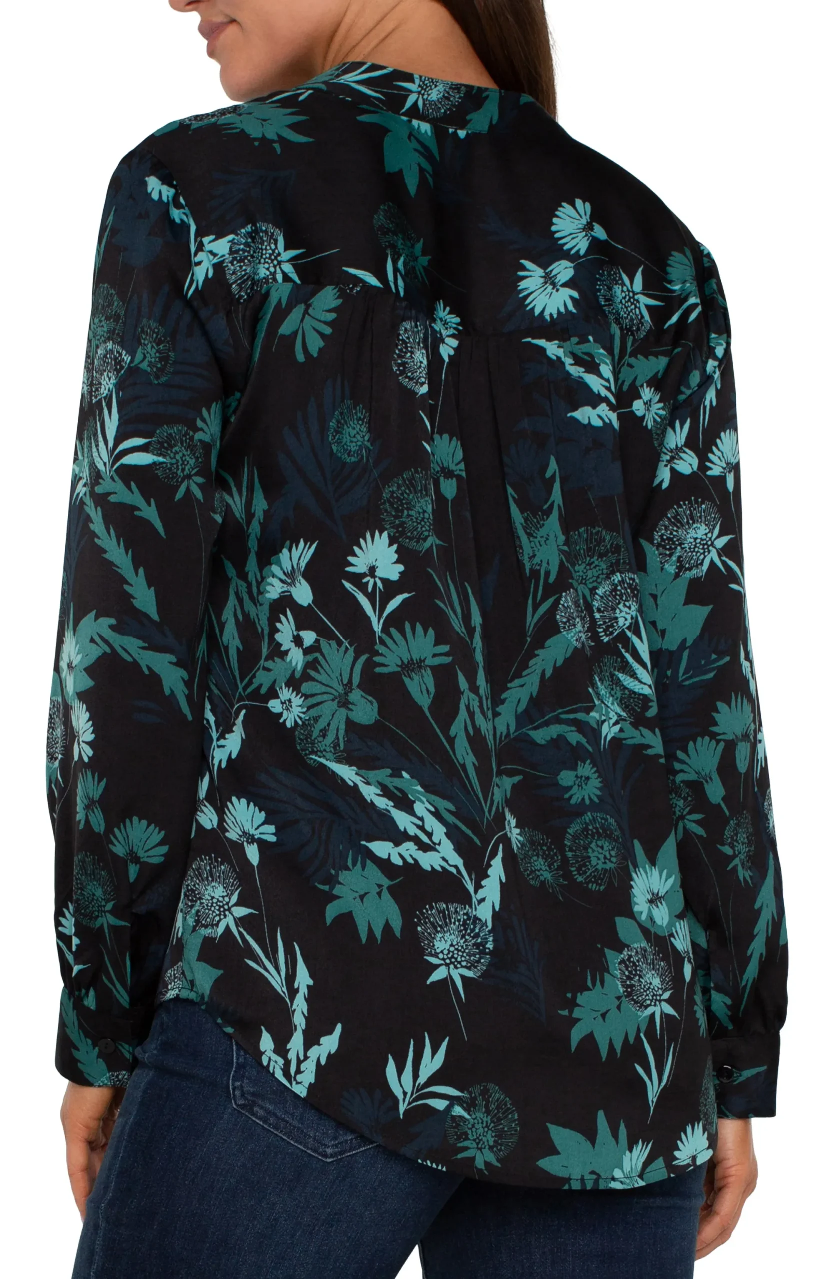 Tops-Liverpool Los Angeles BUTTON FRONT SHIRT WITH BANDED COLLAR Malachitefoliage