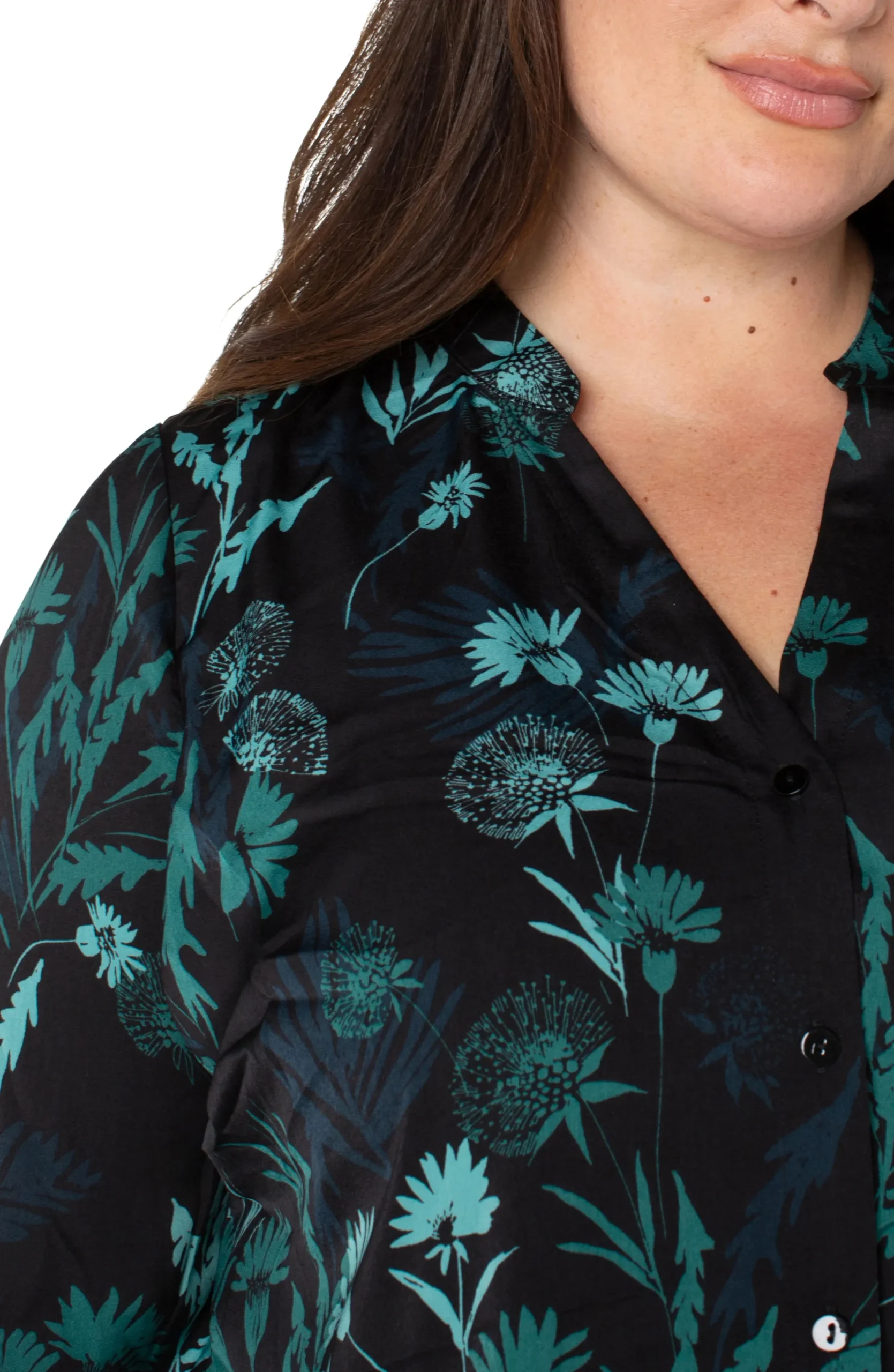 Tops-Liverpool Los Angeles BUTTON FRONT SHIRT WITH BANDED COLLAR Malachitefoliage