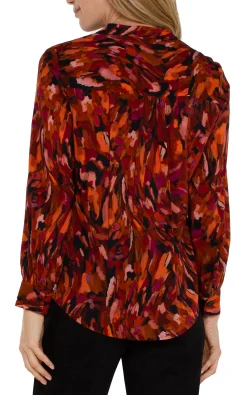 Tops-Liverpool Los Angeles BUTTON FRONT SHIRT WITH BANDED COLLAR Paintedcedar
