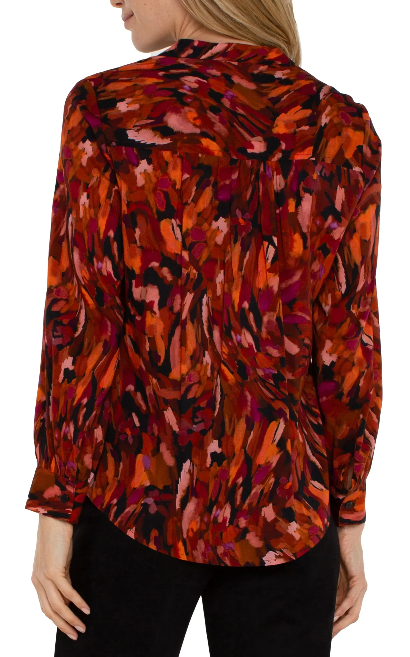 Tops-Liverpool Los Angeles BUTTON FRONT SHIRT WITH BANDED COLLAR Paintedcedar