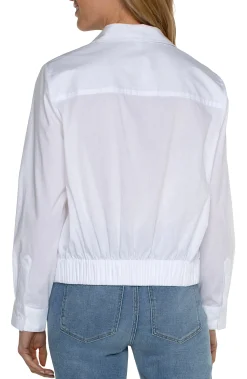 Tops-Liverpool Los Angeles BUTTON FRONT SHIRT WITH ELASTIC BACK WAIST White