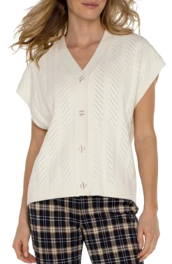 Sweaters|Tees-Liverpool Los Angeles BUTTON FRONT SWEATER VEST Cream