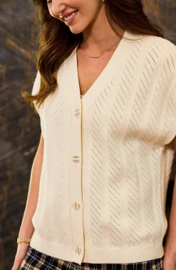 Sweaters|Tees-Liverpool Los Angeles BUTTON FRONT SWEATER VEST Cream