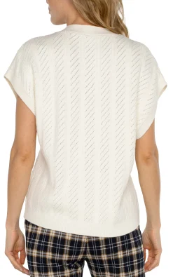 Sweaters|Tees-Liverpool Los Angeles BUTTON FRONT SWEATER VEST Cream