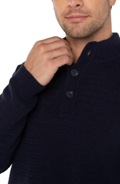 Sweaters-Liverpool Los Angeles BUTTON MOCK NECK SWEATER Navy
