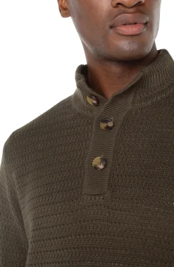 Sweaters-Liverpool Los Angeles BUTTON MOCK NECK SWEATER Olive