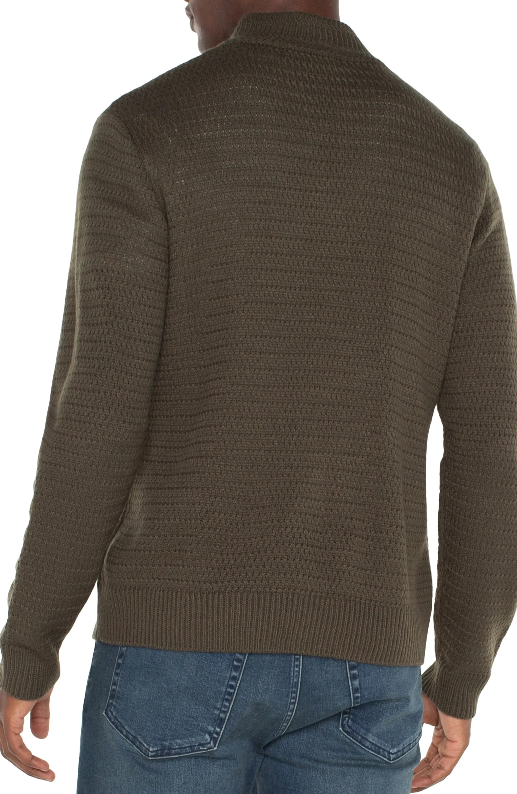 Sweaters-Liverpool Los Angeles BUTTON MOCK NECK SWEATER Olive