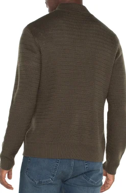 Sweaters-Liverpool Los Angeles BUTTON MOCK NECK SWEATER Olive