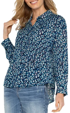 Tops-Liverpool Los Angeles BUTTON UP WOVEN BLOUSE Bluetopazanimal