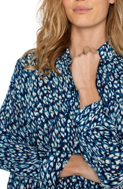 Tops-Liverpool Los Angeles BUTTON UP WOVEN BLOUSE Bluetopazanimal