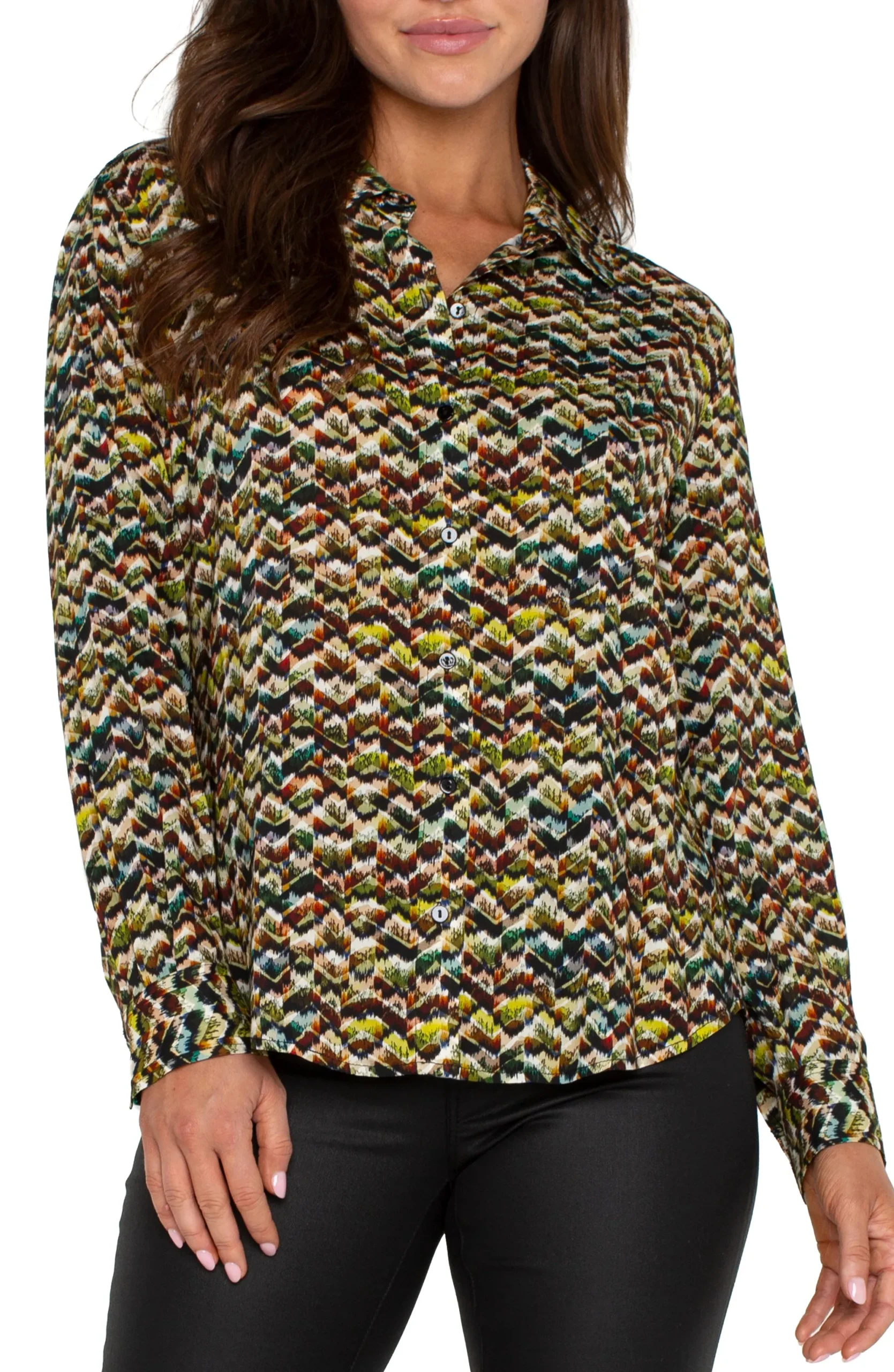 Tops-Liverpool Los Angeles BUTTON UP WOVEN BLOUSE Tourmalinemulti