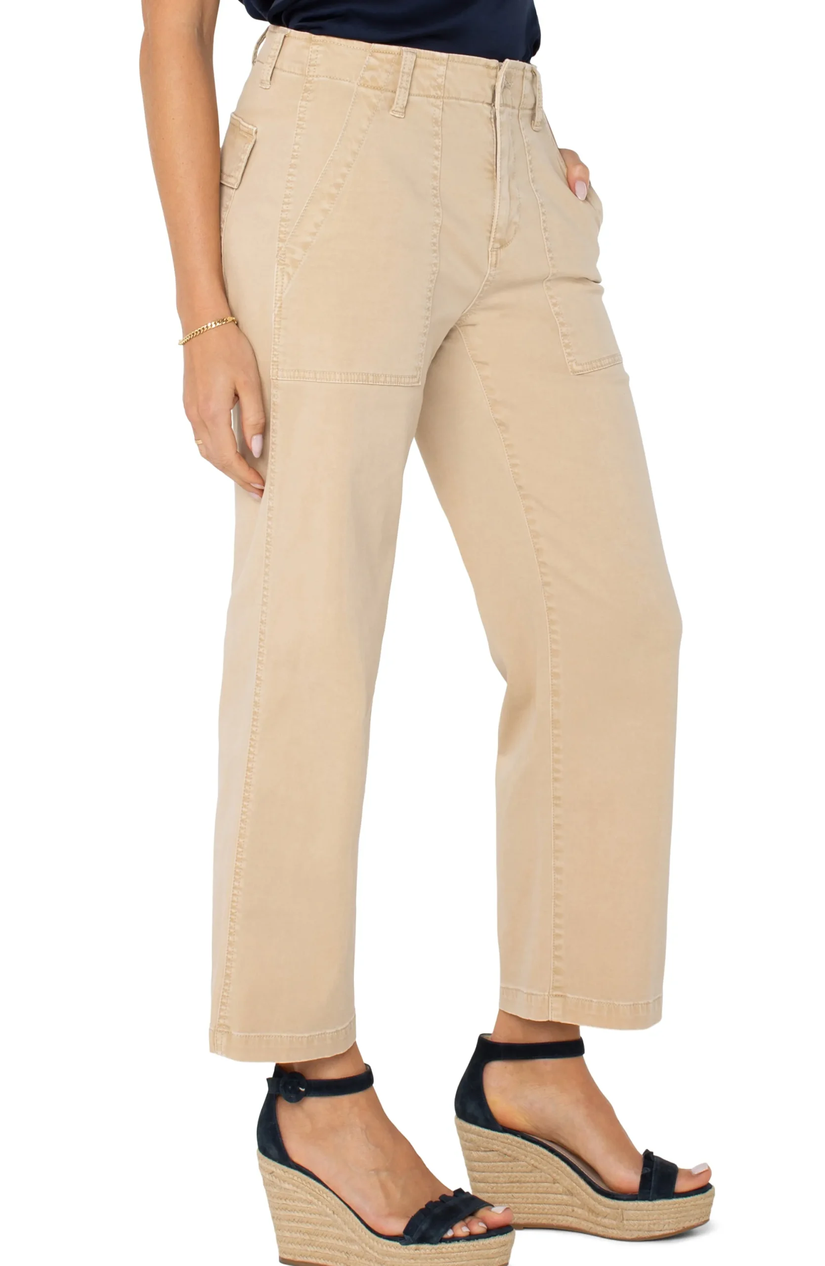 Pants|Crops-Liverpool Los Angeles CARGO WIDE LEG CROP Cappuccino