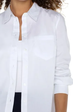 Tops-Liverpool Los Angeles CLASSIC BUTTON FRONT POPLIN SHIRT White